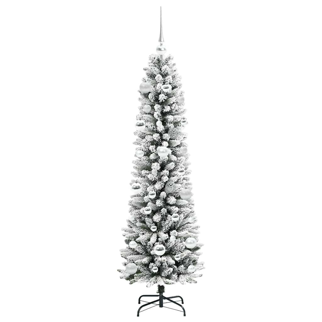 Kunstigt juletræ Grøn og hvid 150 cm PVC og metal og plast