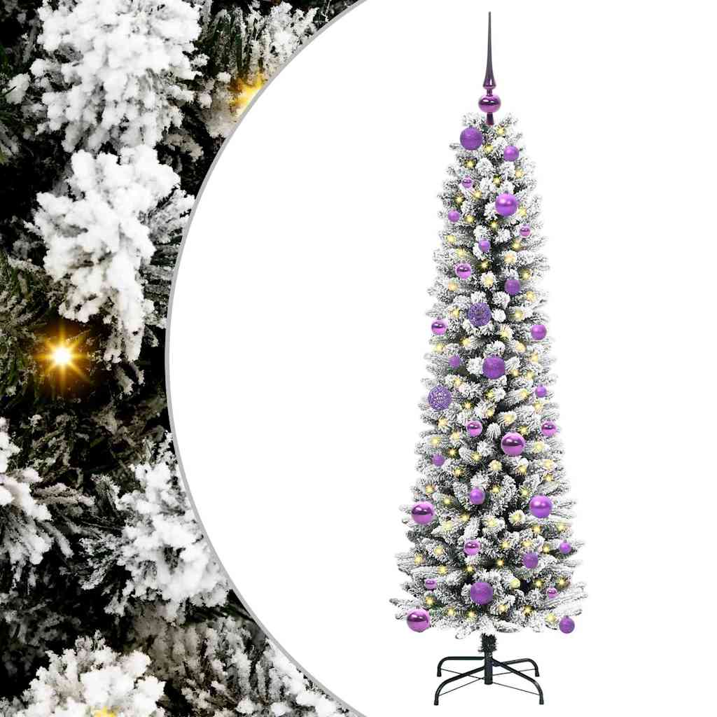 Kunstigt juletræ Grøn og hvid 150 cm PVC og metal og plast