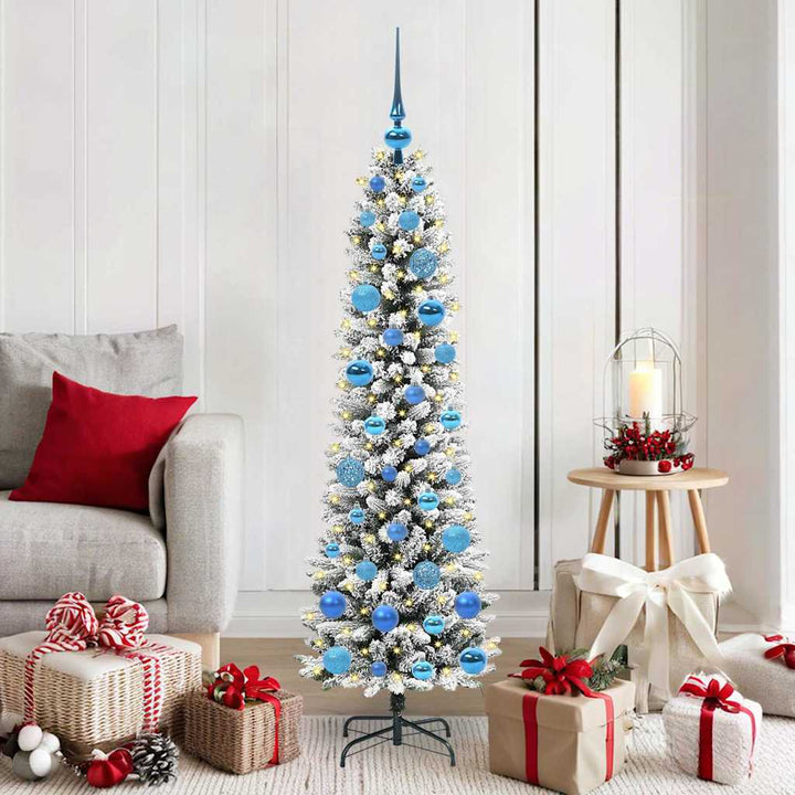 Kunstigt juletræ Grøn og hvid 150 cm PVC og metal og plast