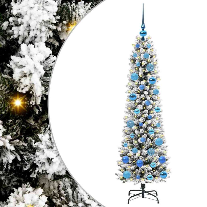 Kunstigt juletræ Grøn og hvid 150 cm PVC og metal og plast