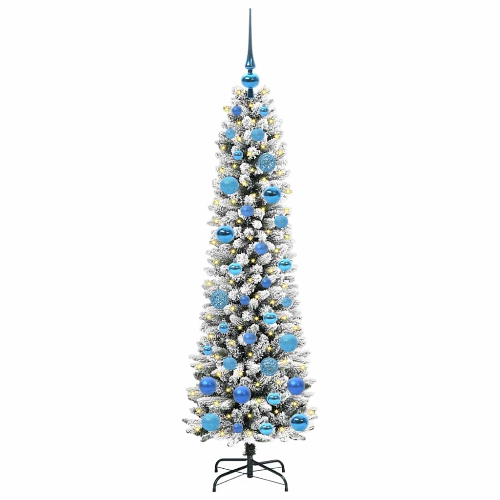 Kunstigt juletræ Grøn og hvid 150 cm PVC og metal og plast