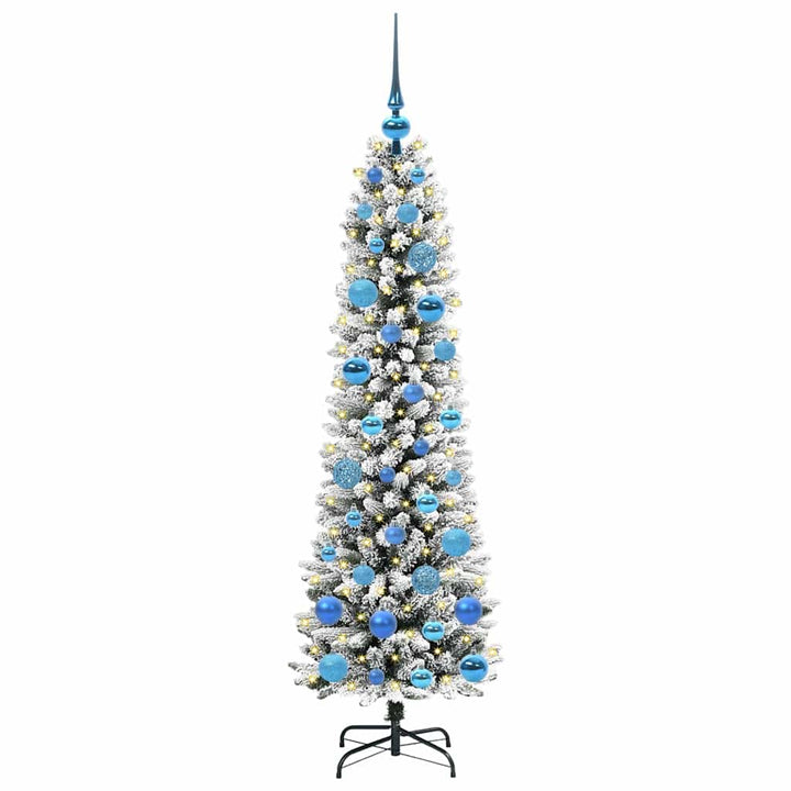Kunstigt juletræ Grøn og hvid 150 cm PVC og metal og plast