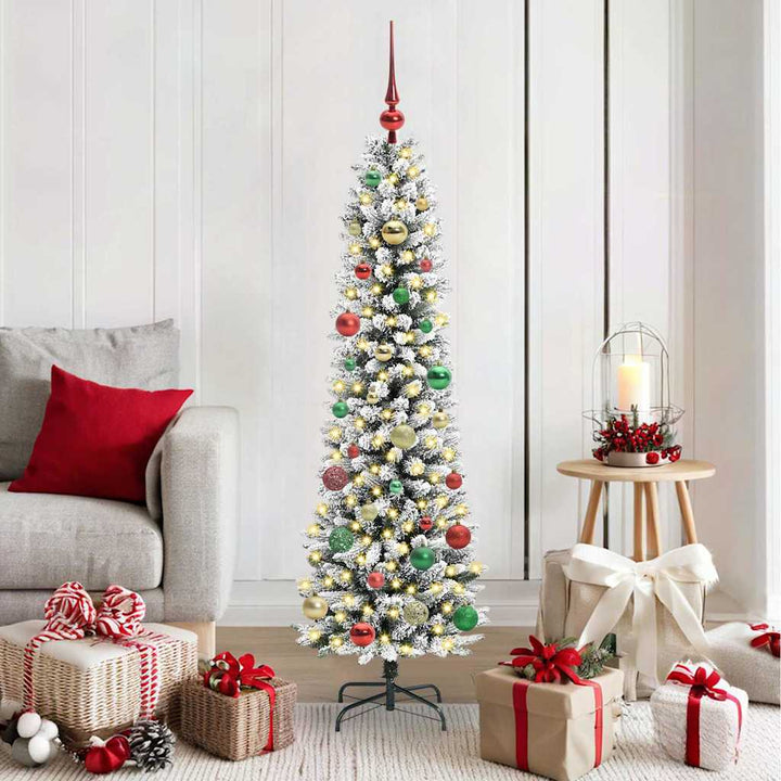 Kunstigt juletræ Grøn og hvid 150 cm PVC og metal og plast