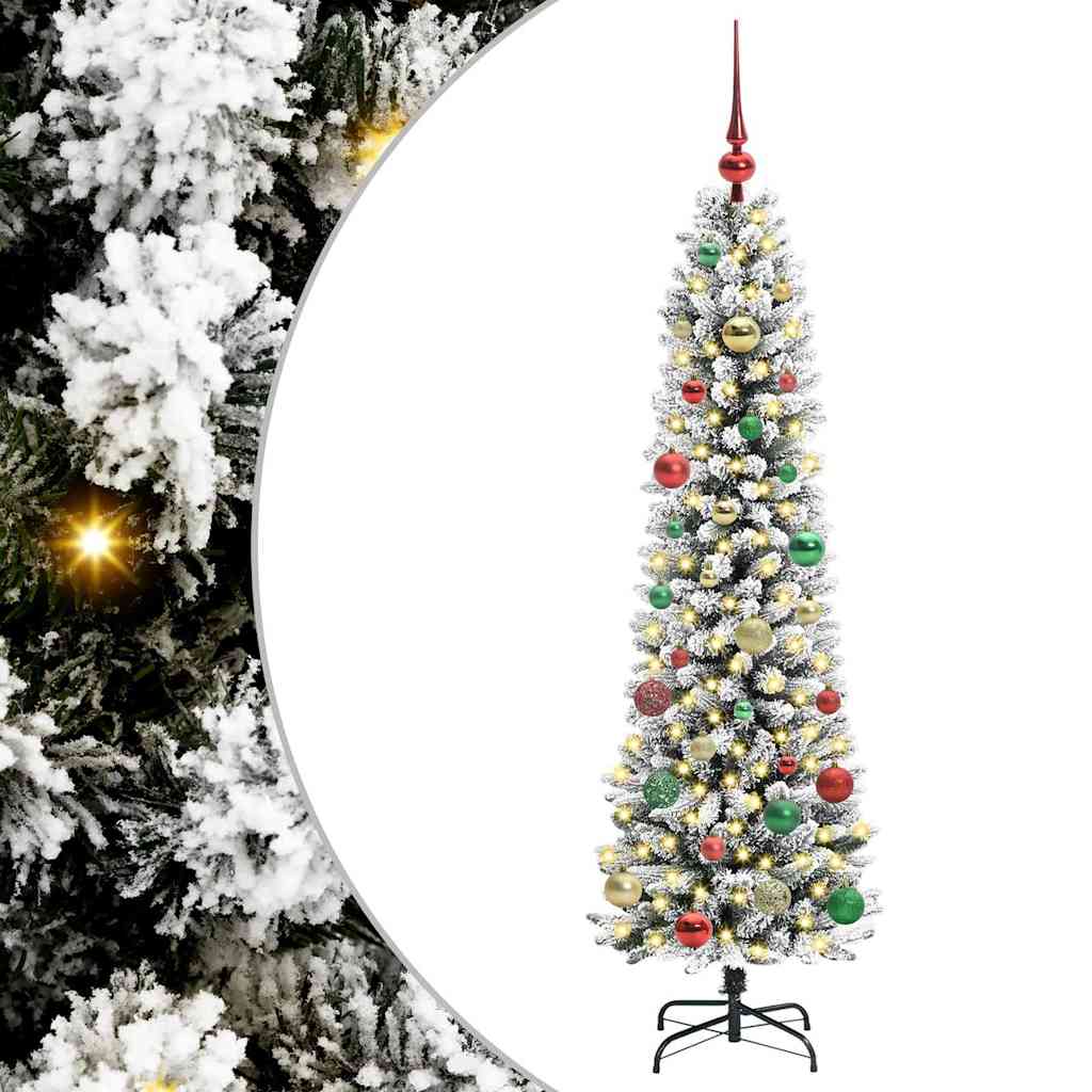 Kunstigt juletræ Grøn og hvid 150 cm PVC og metal og plast
