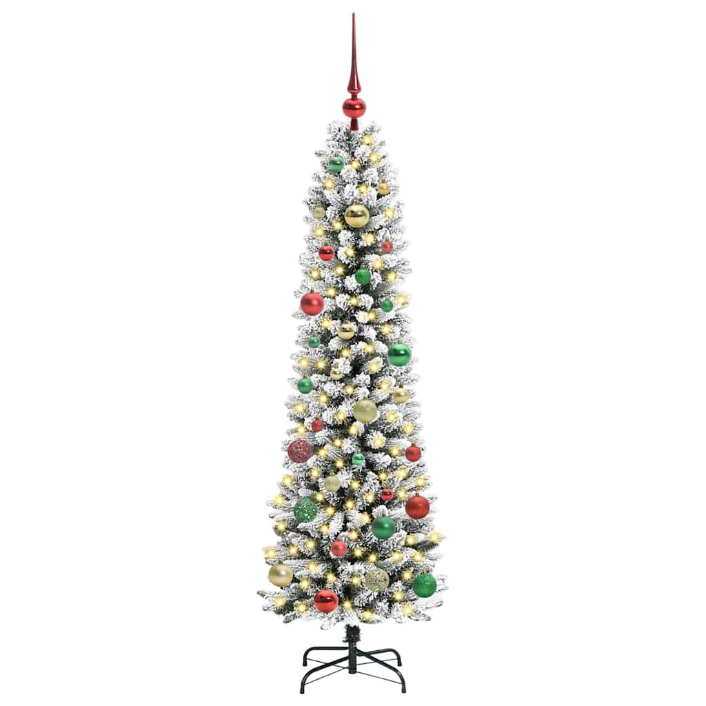 Kunstigt juletræ Grøn og hvid 150 cm PVC og metal og plast