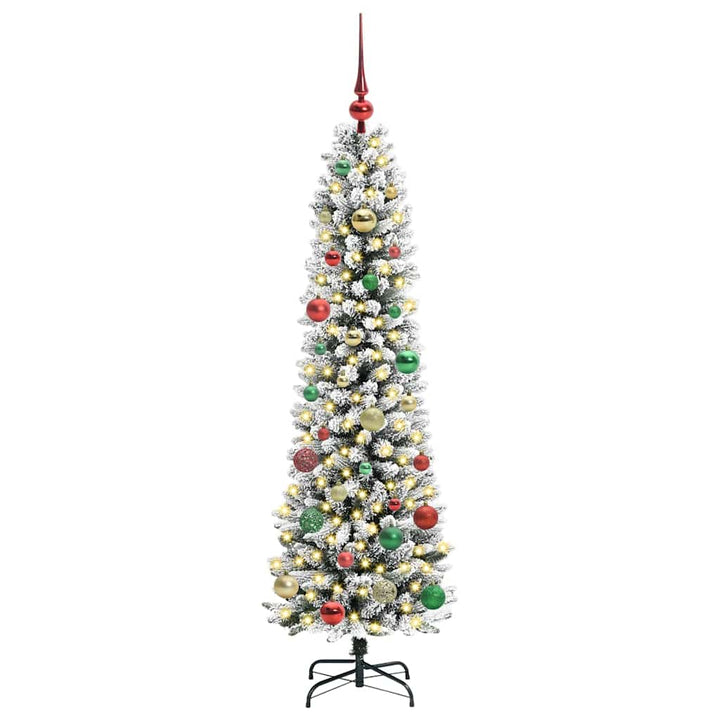 Kunstigt juletræ Grøn og hvid 150 cm PVC og metal og plast