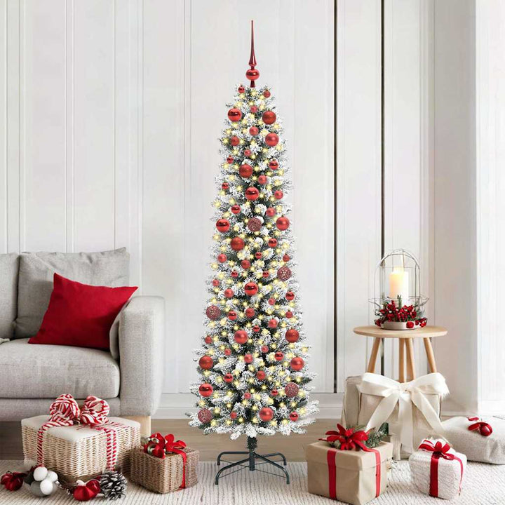 Kunstigt juletræ Grøn og hvid 180 cm PVC og metal og plast