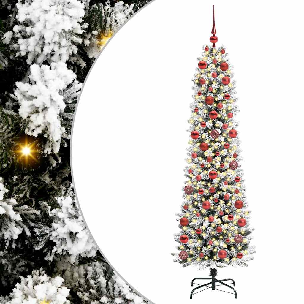 Kunstigt juletræ Grøn og hvid 180 cm PVC og metal og plast