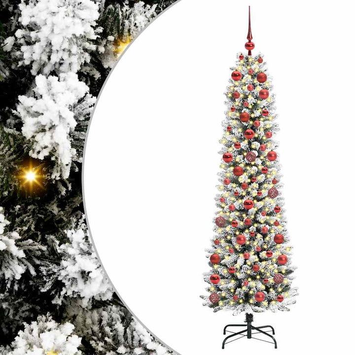 Kunstigt juletræ Grøn og hvid 180 cm PVC og metal og plast