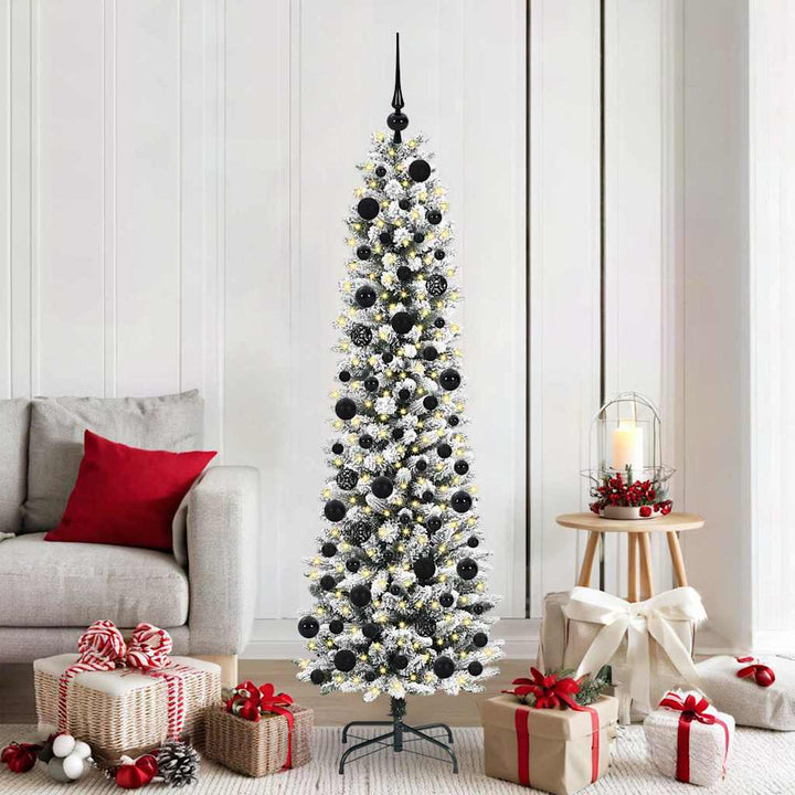Kunstigt juletræ Grøn og hvid 180 cm PVC og metal og plast