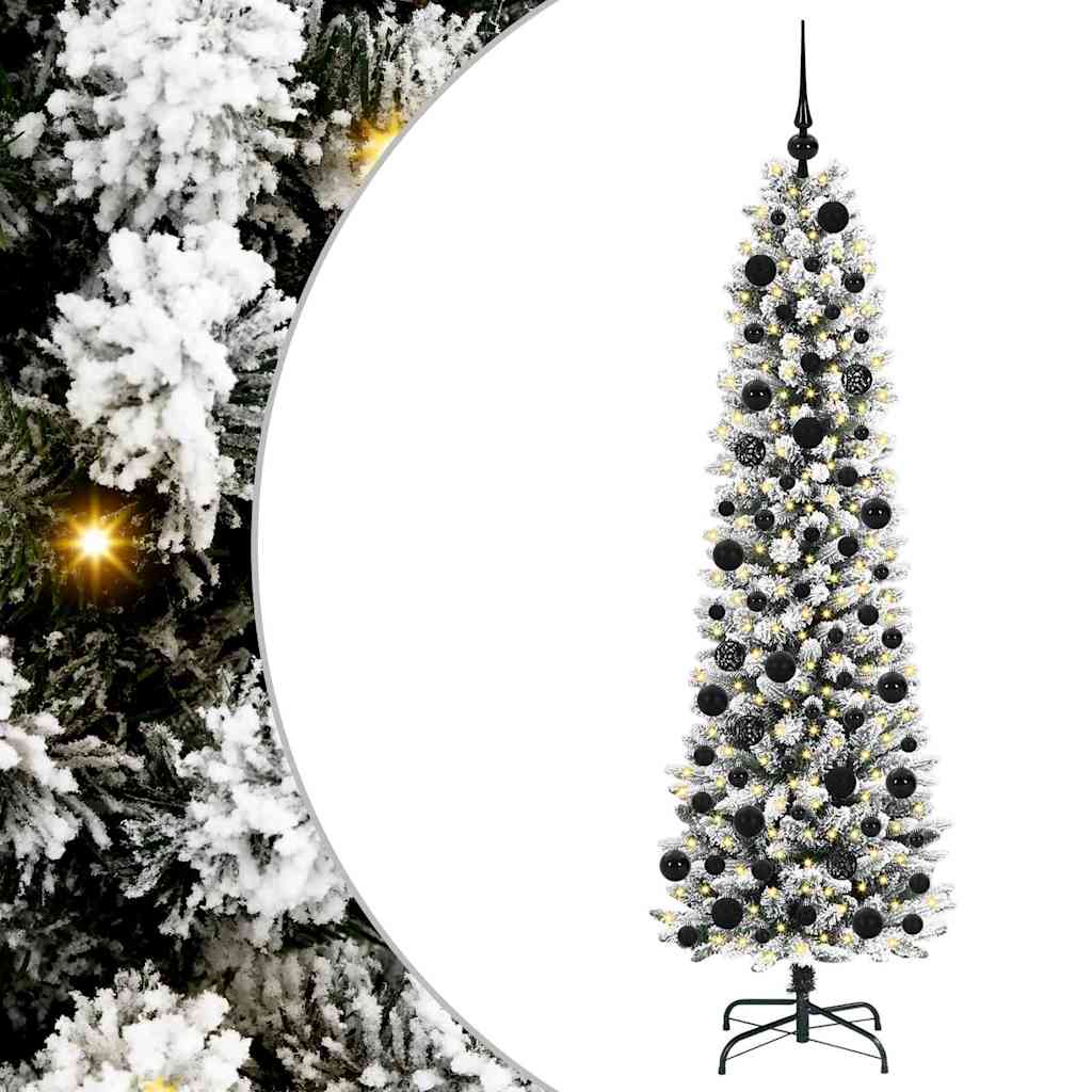 Kunstigt juletræ Grøn og hvid 180 cm PVC og metal og plast