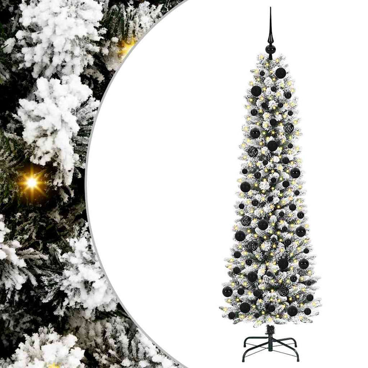 Kunstigt juletræ Grøn og hvid 180 cm PVC og metal og plast