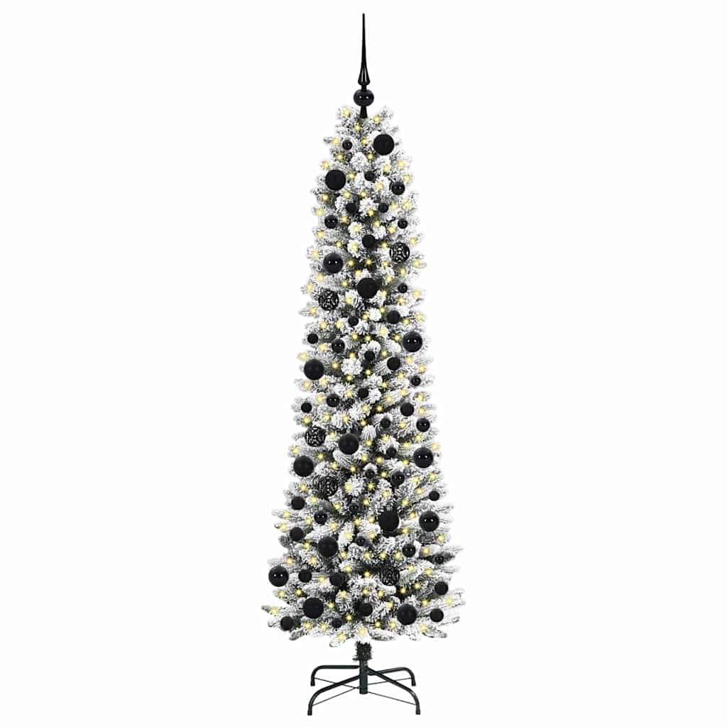 Kunstigt juletræ Grøn og hvid 180 cm PVC og metal og plast