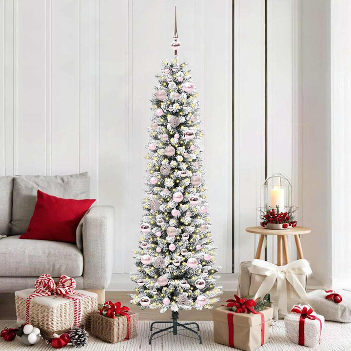 Kunstigt juletræ Grøn og hvid 180 cm PVC og metal og plast
