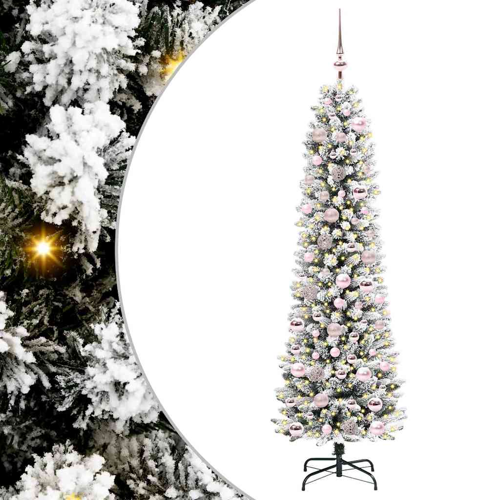 Kunstigt juletræ Grøn og hvid 180 cm PVC og metal og plast