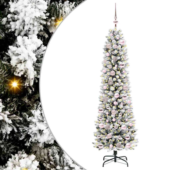 Kunstigt juletræ Grøn og hvid 180 cm PVC og metal og plast