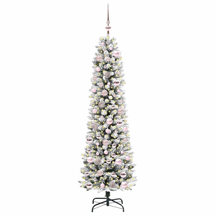 Kunstigt juletræ Grøn og hvid 180 cm PVC og metal og plast