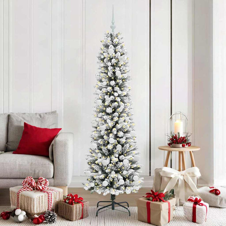 Kunstigt juletræ Grøn og hvid 180 cm PVC og metal og plast
