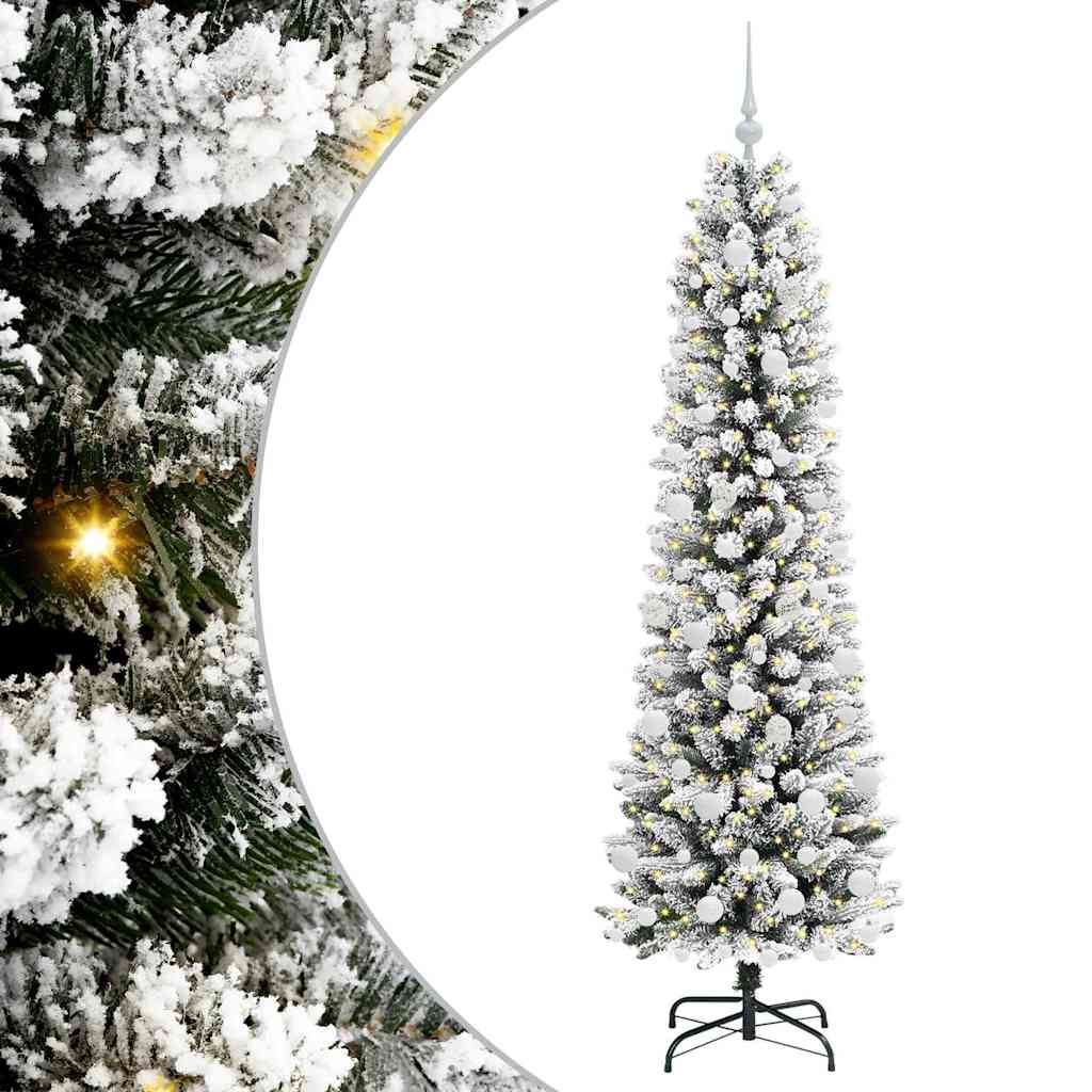 Kunstigt juletræ Grøn og hvid 180 cm PVC og metal og plast