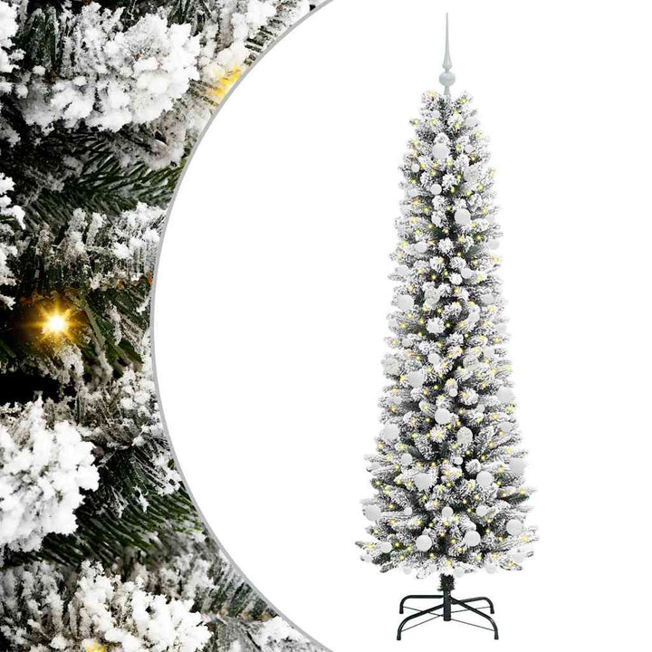 Kunstigt juletræ Grøn og hvid 180 cm PVC og metal og plast