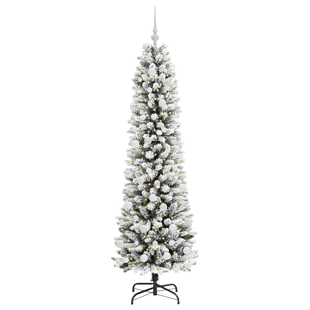 Kunstigt juletræ Grøn og hvid 180 cm PVC og metal og plast
