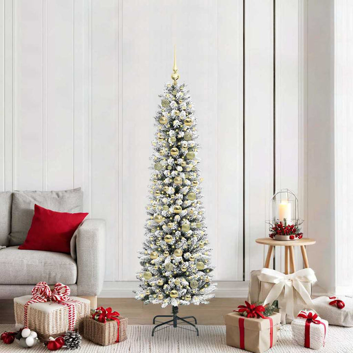 Kunstigt juletræ Grøn og hvid 180 cm PVC og metal og plast