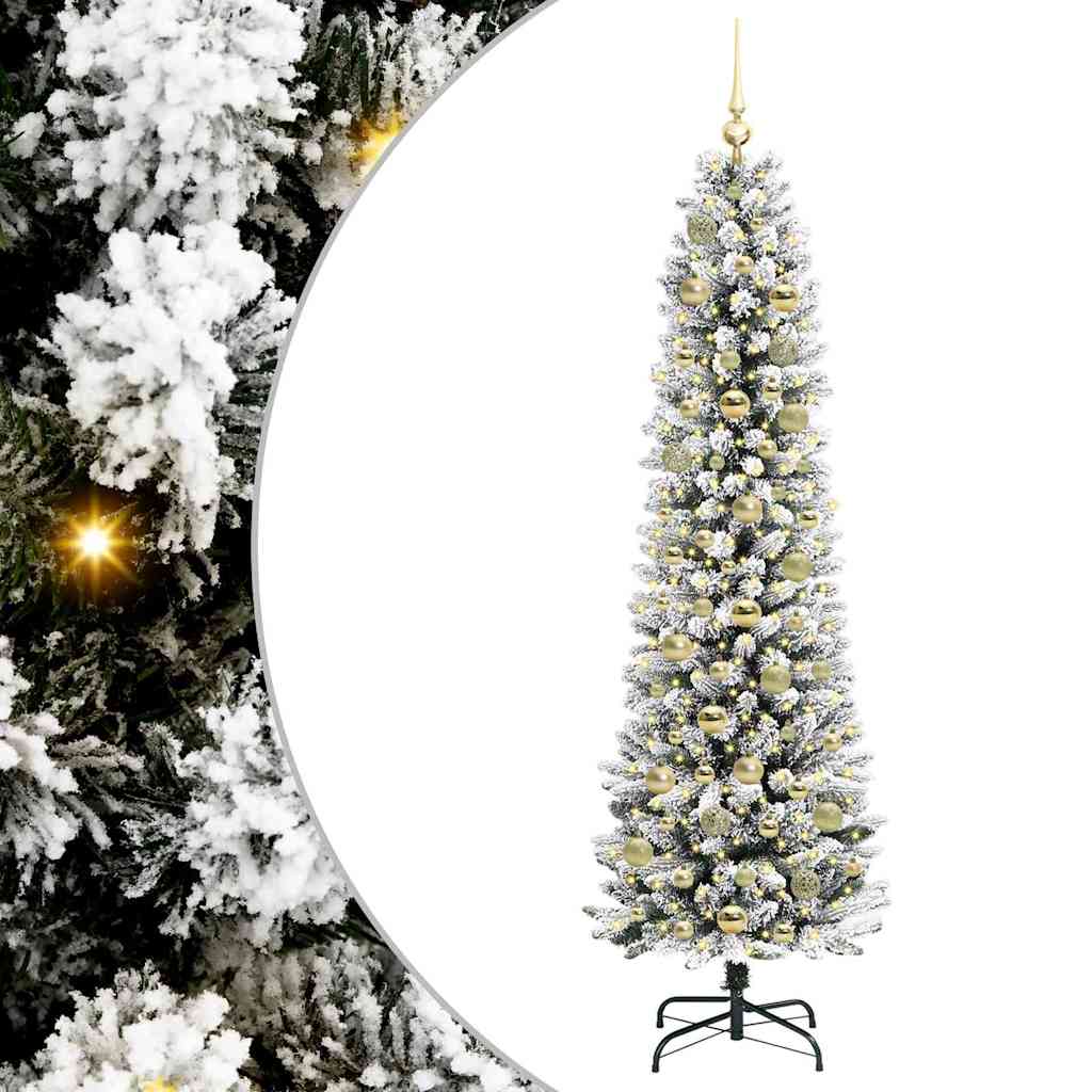 Kunstigt juletræ Grøn og hvid 180 cm PVC og metal og plast