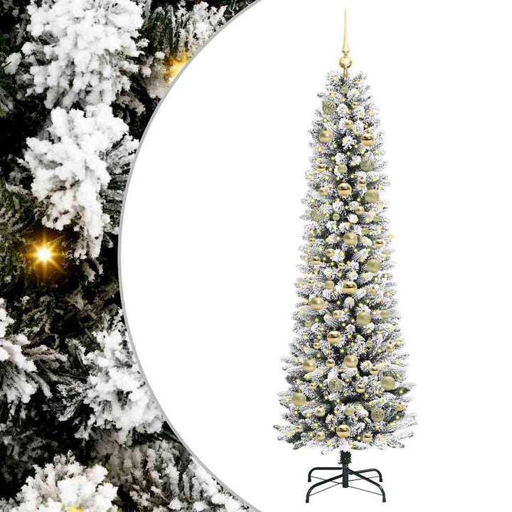 Kunstigt juletræ Grøn og hvid 180 cm PVC og metal og plast