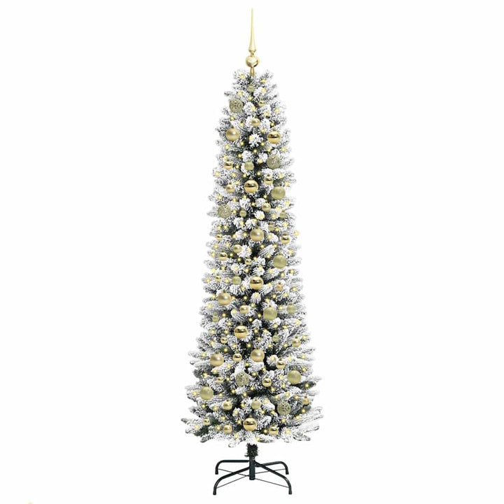 Kunstigt juletræ Grøn og hvid 180 cm PVC og metal og plast