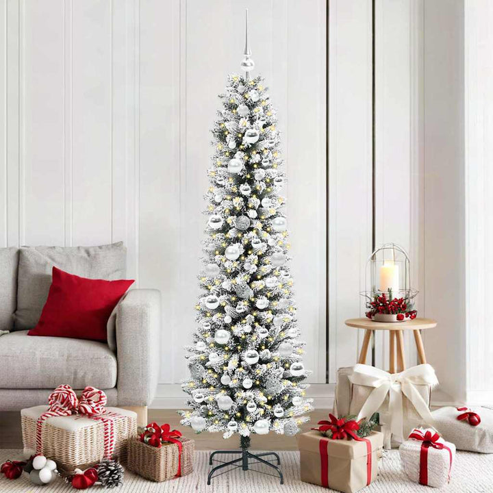 Kunstigt juletræ Grøn og hvid 180 cm PVC og metal og plast