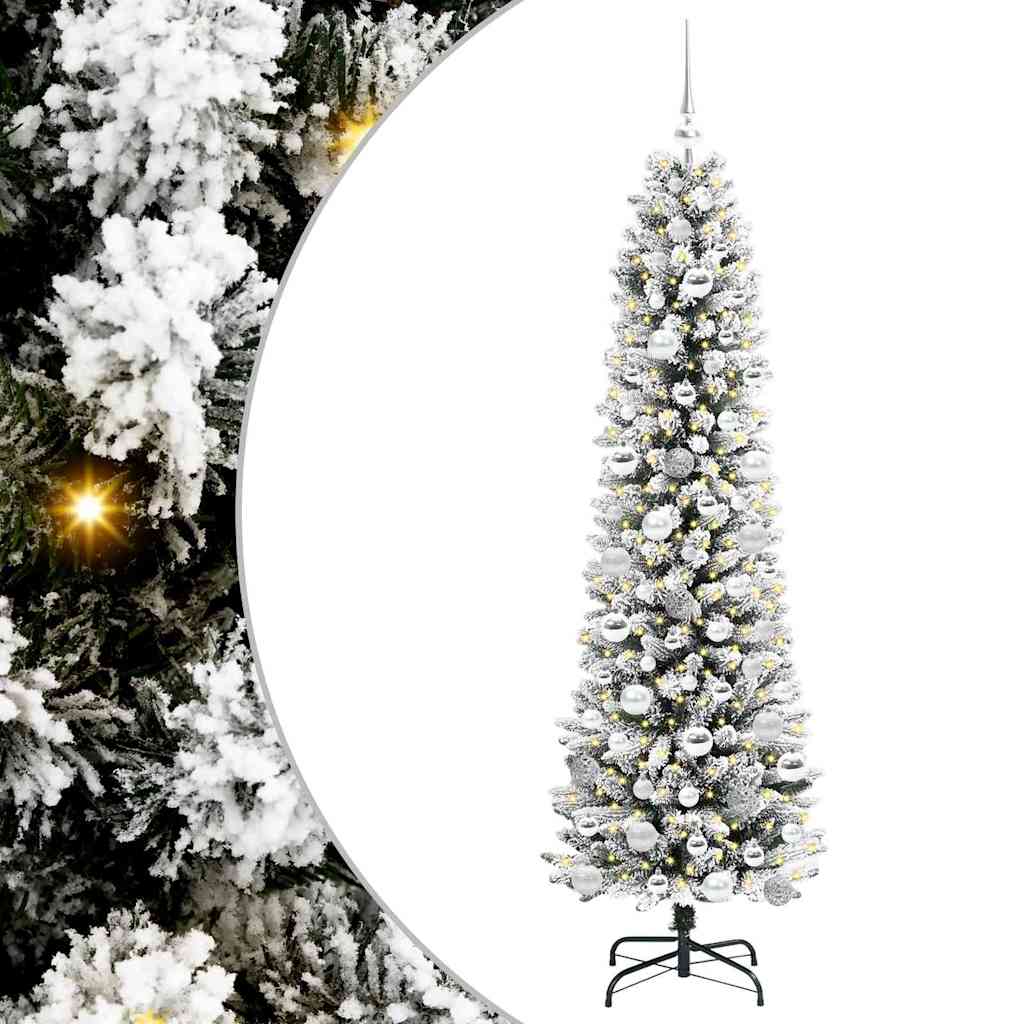 Kunstigt juletræ Grøn og hvid 180 cm PVC og metal og plast