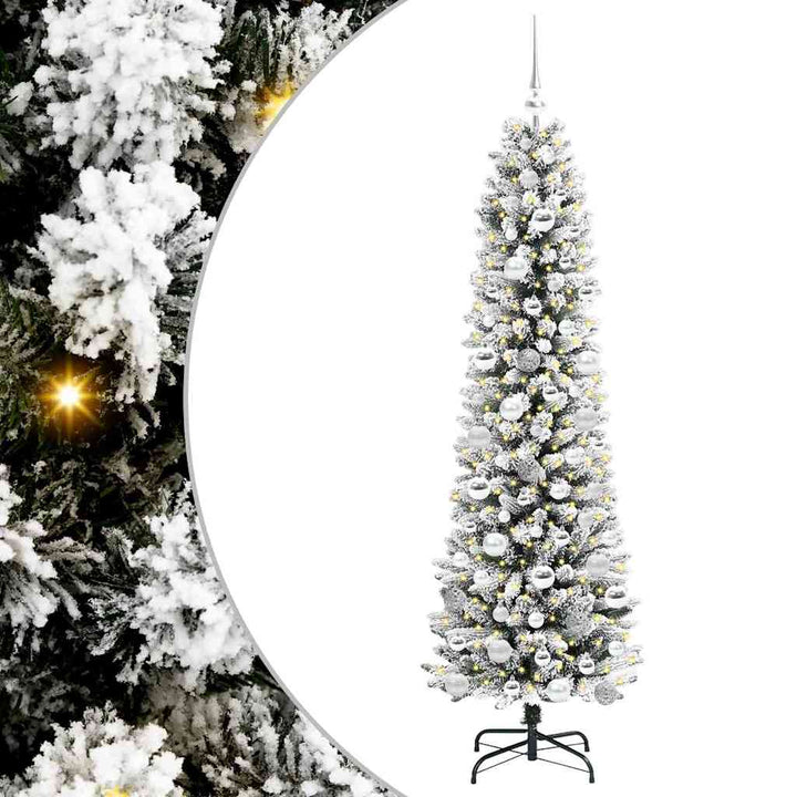 Kunstigt juletræ Grøn og hvid 180 cm PVC og metal og plast