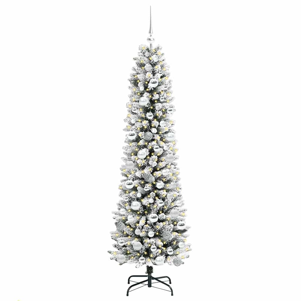 Kunstigt juletræ Grøn og hvid 180 cm PVC og metal og plast