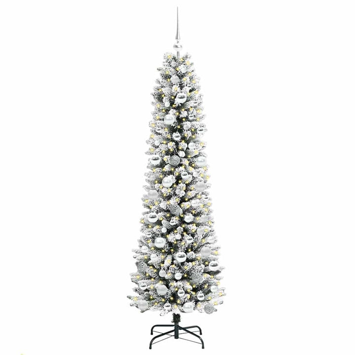 Kunstigt juletræ Grøn og hvid 180 cm PVC og metal og plast