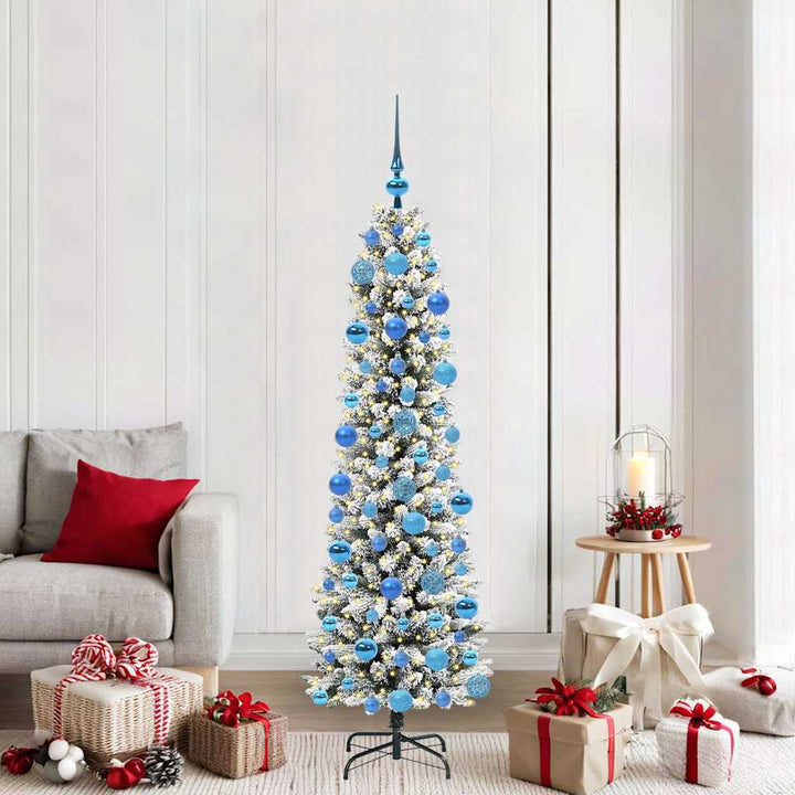 Kunstigt juletræ Grøn og hvid 180 cm PVC og metal og plast