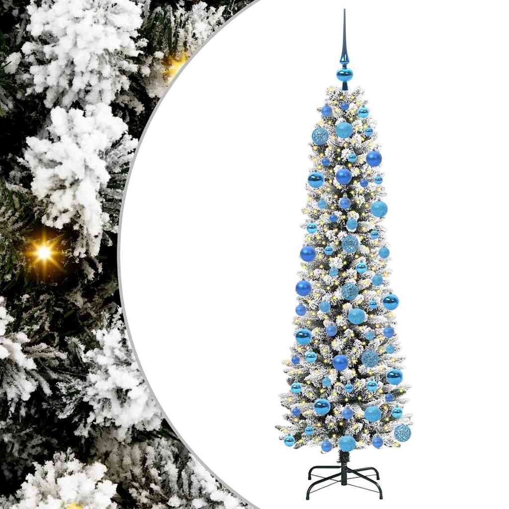 Kunstigt juletræ Grøn og hvid 180 cm PVC og metal og plast