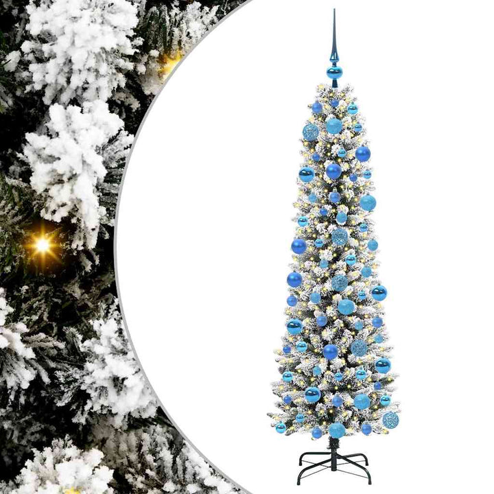 Kunstigt juletræ Grøn og hvid 180 cm PVC og metal og plast