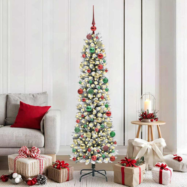 Kunstigt juletræ Grøn og hvid 180 cm PVC og metal og plast