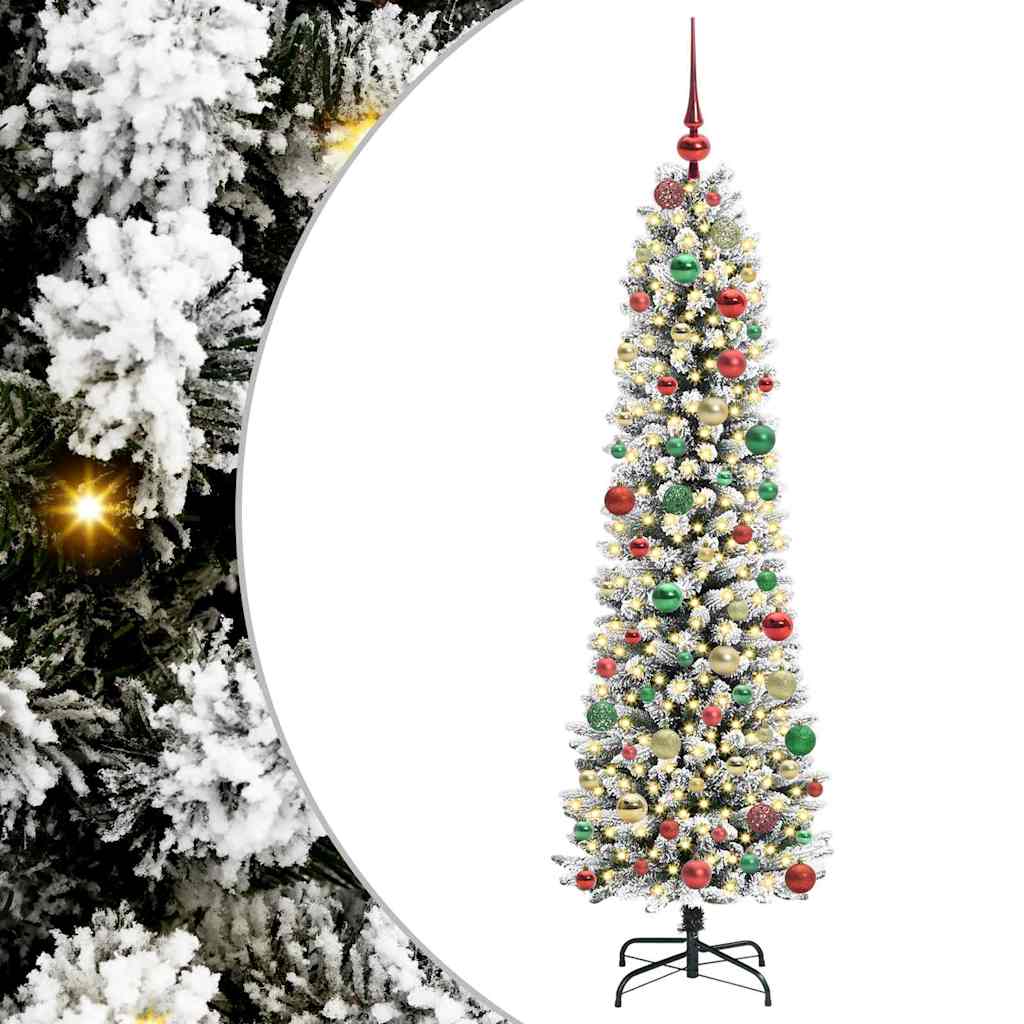 Kunstigt juletræ Grøn og hvid 180 cm PVC og metal og plast