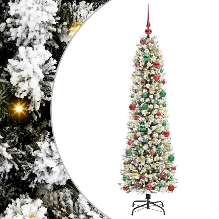 Kunstigt juletræ Grøn og hvid 180 cm PVC og metal og plast