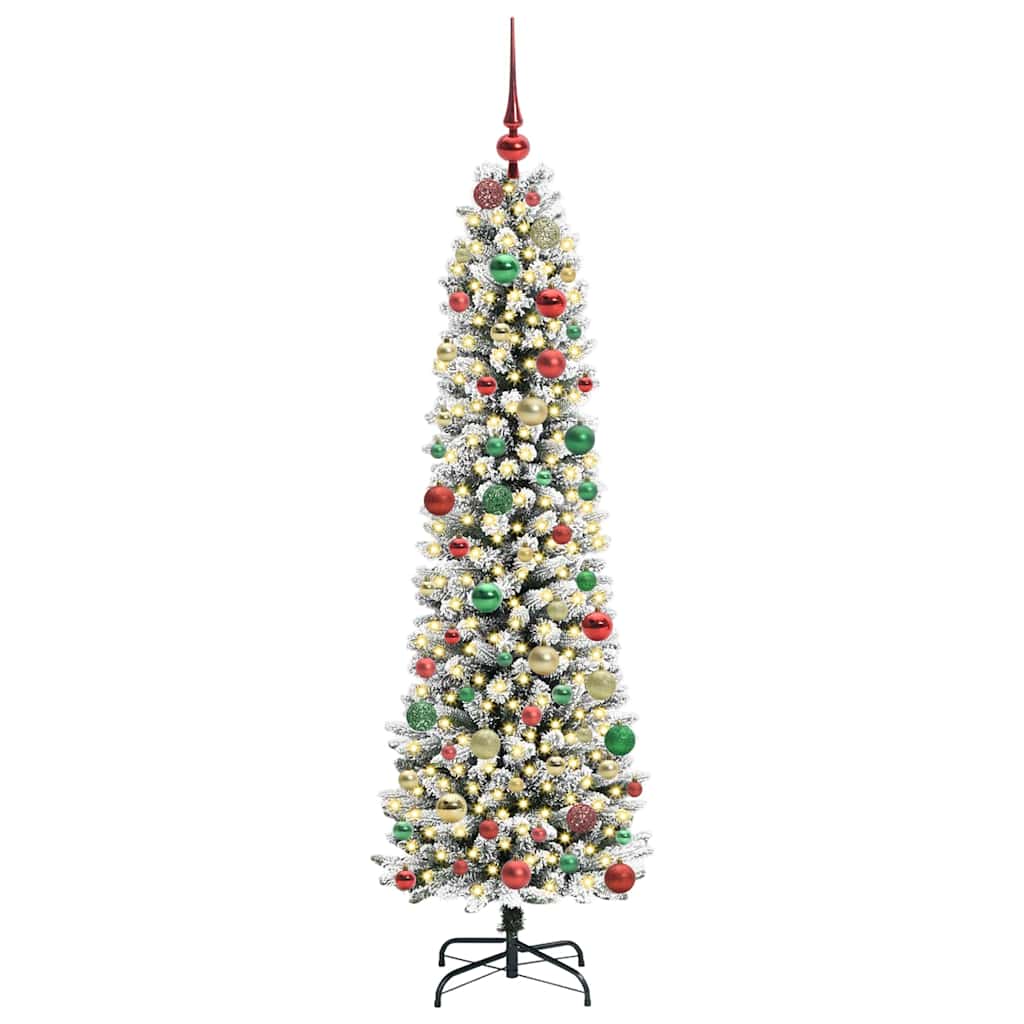 Kunstigt juletræ Grøn og hvid 180 cm PVC og metal og plast