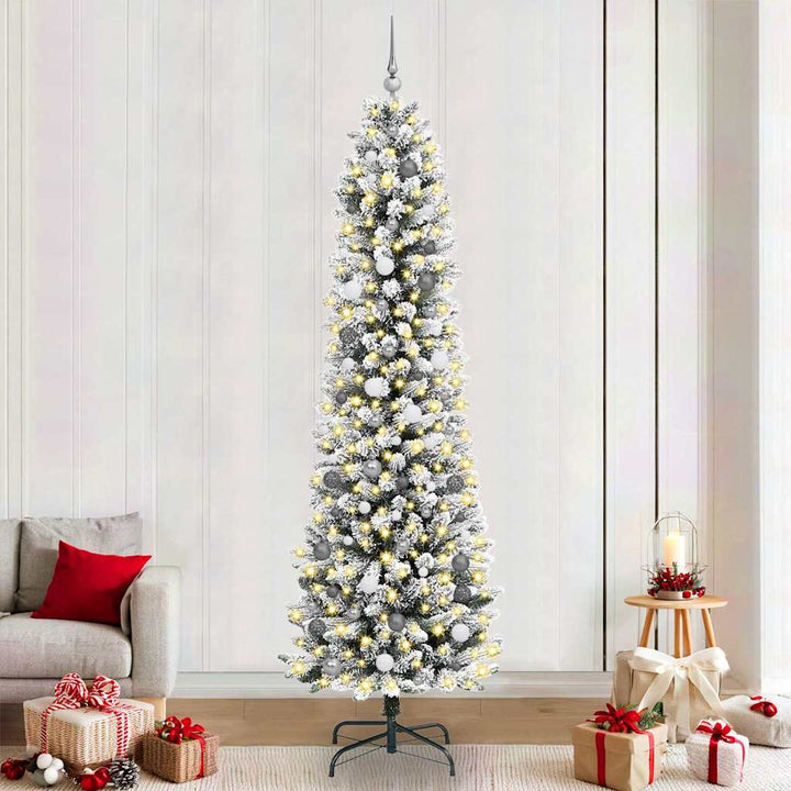 Kunstigt juletræ med stativ Hvid 240 cm PVC og metal og plast