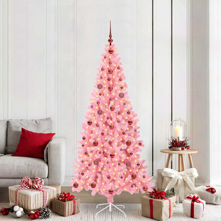 Juletræ med 300 LED'er med stativ Lyserød 210 cm PVC