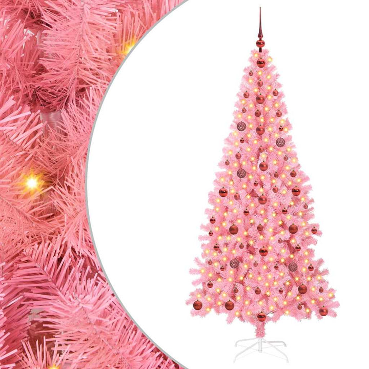 Juletræ med 300 LED'er med stativ Lyserød 210 cm PVC
