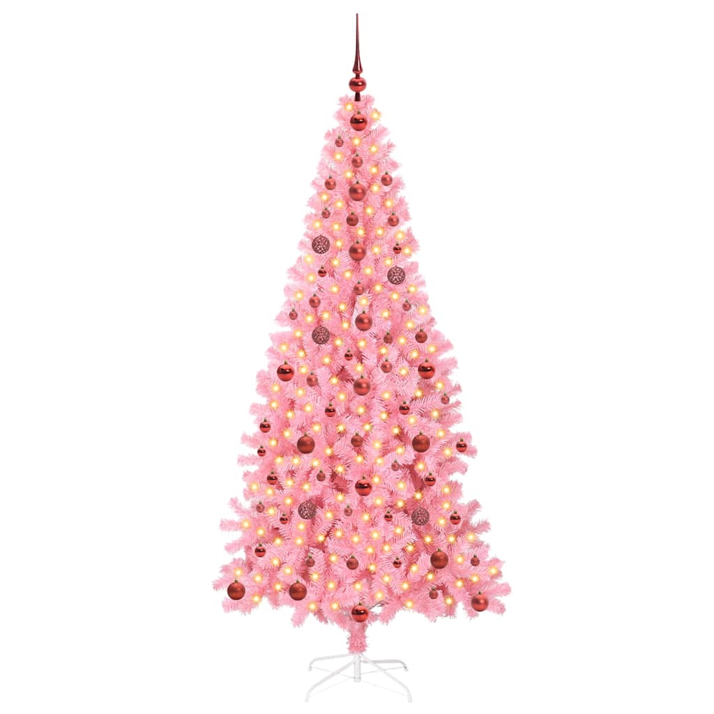 Juletræ med 300 LED'er med stativ Lyserød 210 cm PVC