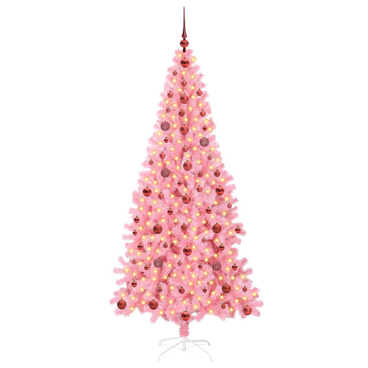 Juletræ med 300 LED'er med stativ Lyserød 210 cm PVC