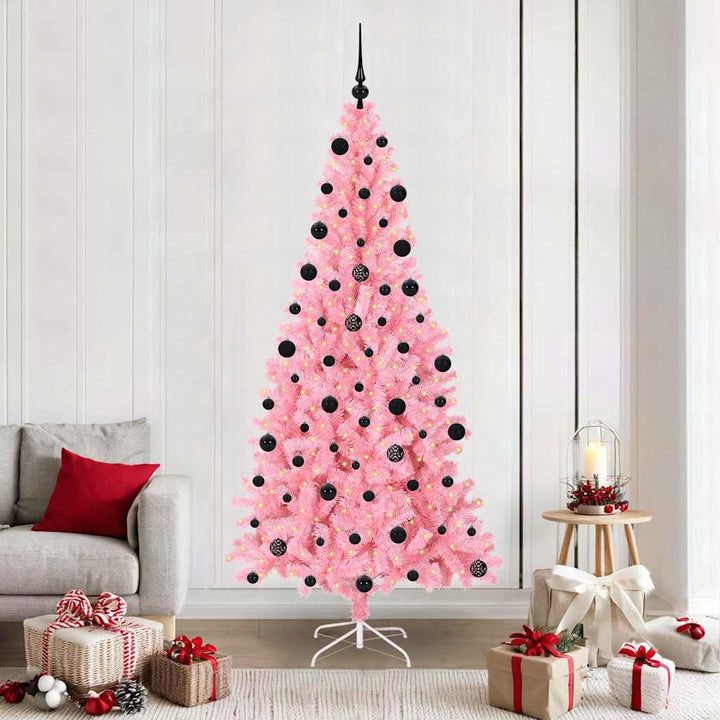 Juletræ med 300 LED'er med stativ Lyserød 210 cm PVC