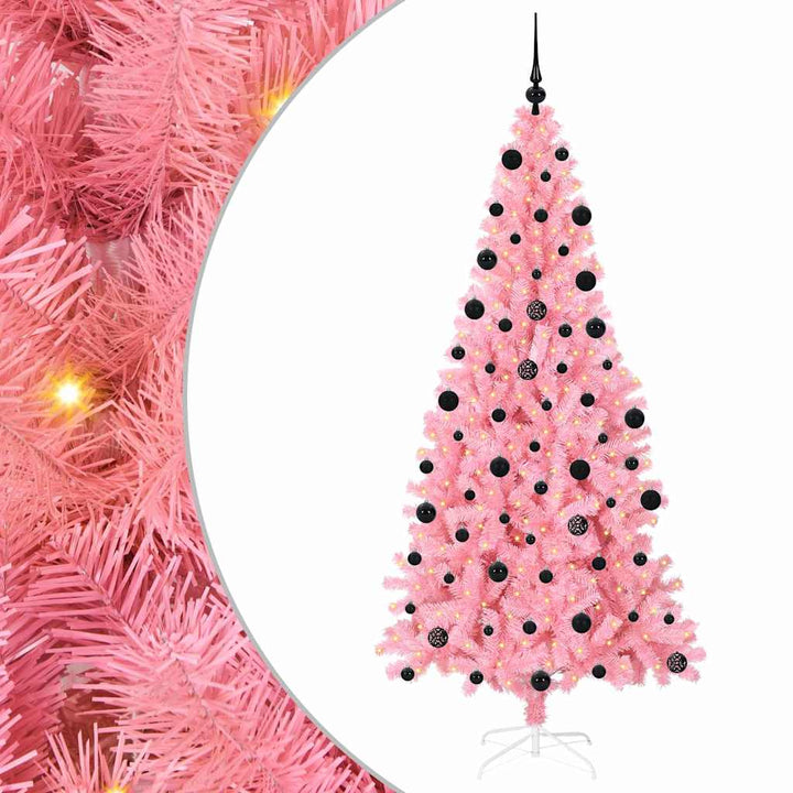 Juletræ med 300 LED'er med stativ Lyserød 210 cm PVC