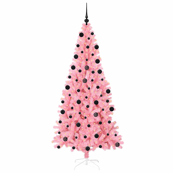 Juletræ med 300 LED'er med stativ Lyserød 210 cm PVC