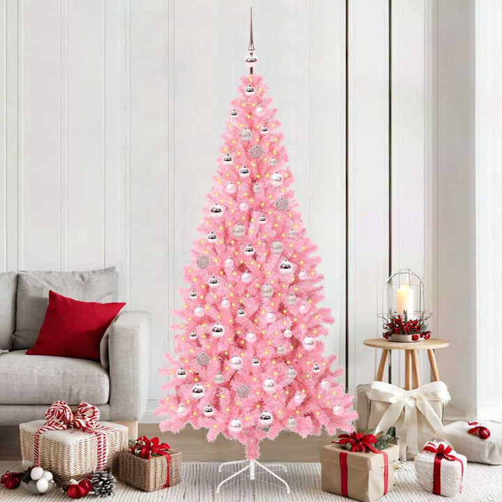 Juletræ med 300 LED'er med stativ Lyserød 210 cm PVC